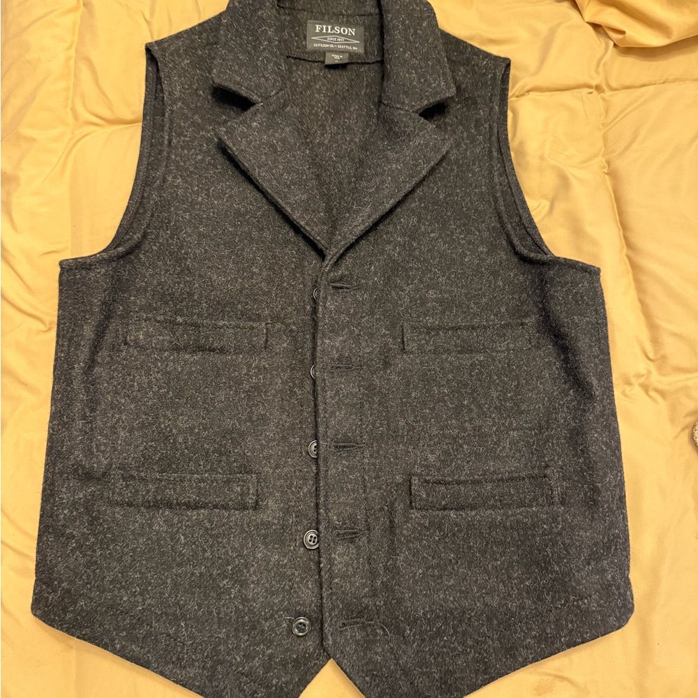 Filson Charcoal Gray Wool Button-Up Vest Western Style